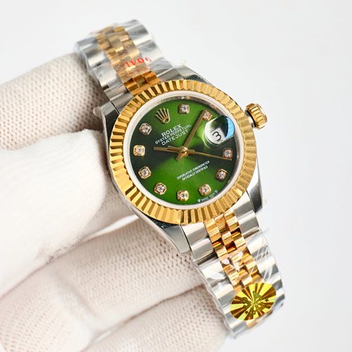 Rolex Lady-Datejust 28mm Two-Tone – Green Dial with Diamond Hour Markers