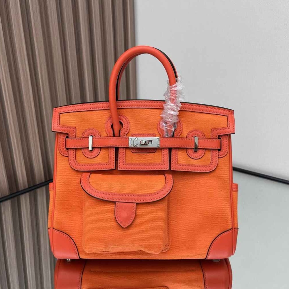 Hermès Birkin 25 Cargo in Orange Canvas & Swift Leather with Palladium Hardware