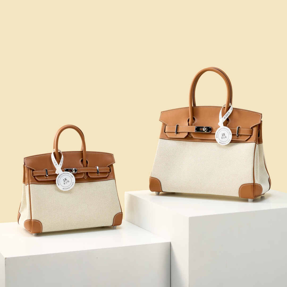 Hermès Birkin Canvas & Leather Tote Bag | Classic Two-Tone Design with Silver Hardware