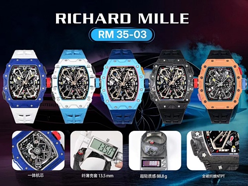 Richard Mille RM 35-03 – Blue Quartz TPT® Case with Skeletonized Dial & White Rubber Strap