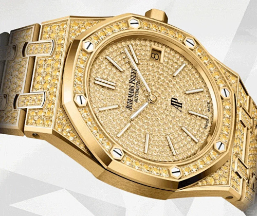 Audemars Piguet Royal Oak “Jumbo” Extra-Thin – 39mm Yellow Gold with Full Yellow Sapphire Pavé