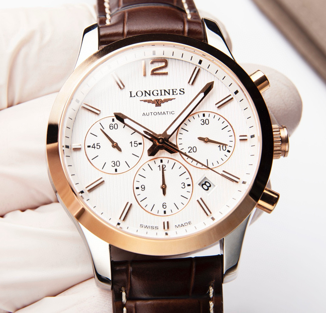 Longines Conquest Classic Chronograph L2.786.5.56.7 in Steel & 18K Rose Gold with Black Dial & Alligator Strap