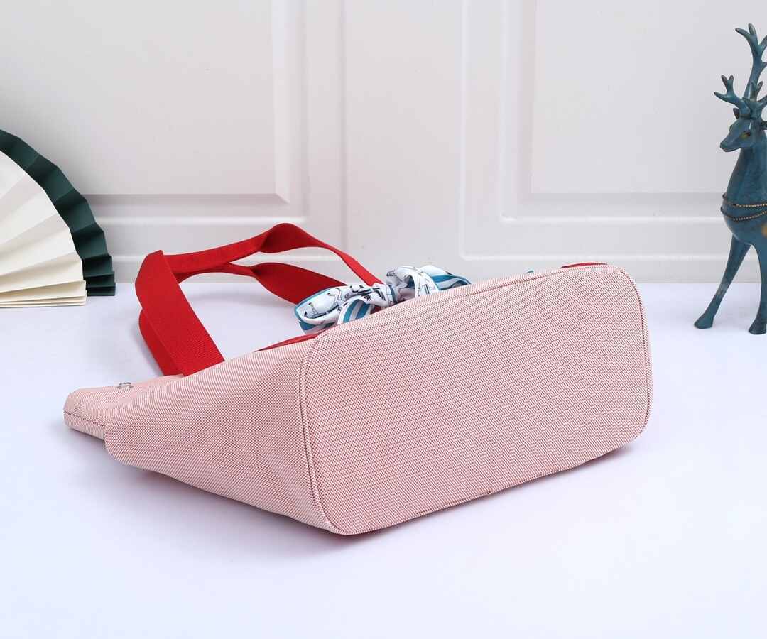 Hermès Cabriole Canvas Baby Bag with Pony Embroidery | Large Tote Diaper Bag in Pink with Red Handles
