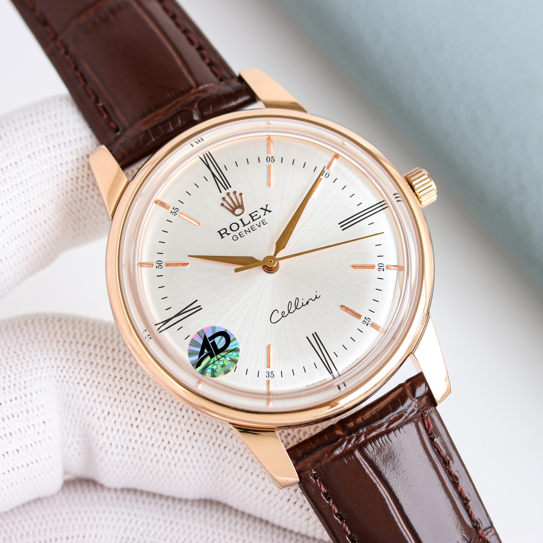 Rolex Cellini Time 50505 in 18K Yellow Gold with Champagne Dial & Brown Alligator Strap