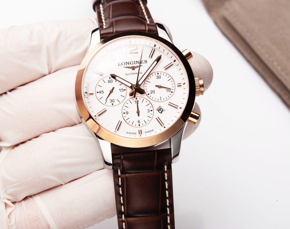 Longines Conquest Classic Chronograph L2.786.5.56.7 in Steel & 18K Rose Gold with Black Dial & Alligator Strap