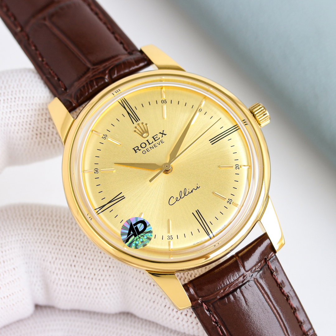 Rolex Cellini Time 50505 in 18K Yellow Gold with Champagne Dial & Brown Alligator Strap