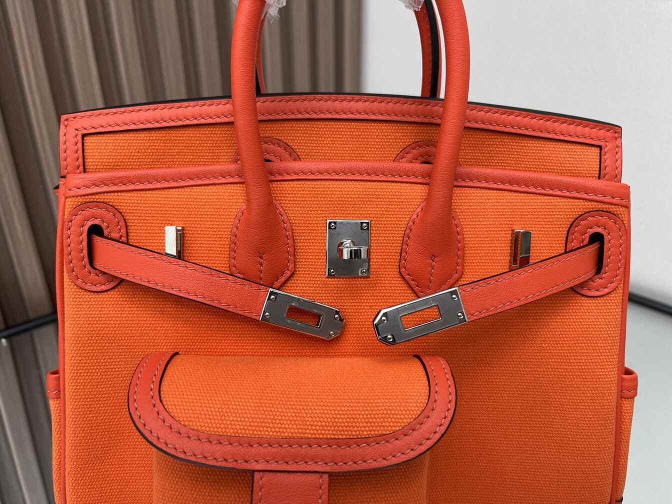Hermès Birkin 25 Cargo in Orange Canvas & Swift Leather with Palladium Hardware