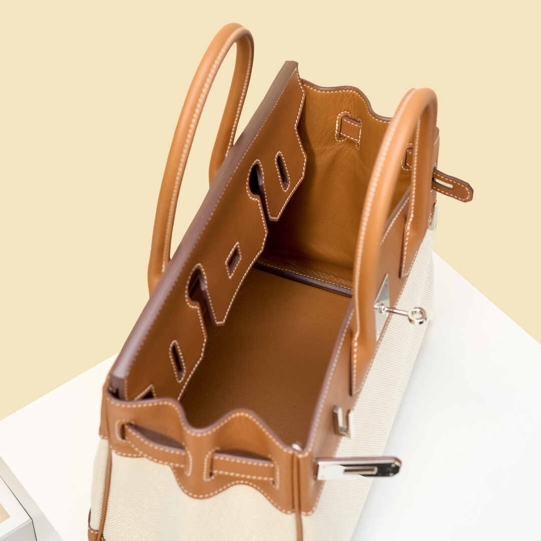 Hermès Birkin Canvas & Leather Tote Bag | Classic Two-Tone Design with Silver Hardware
