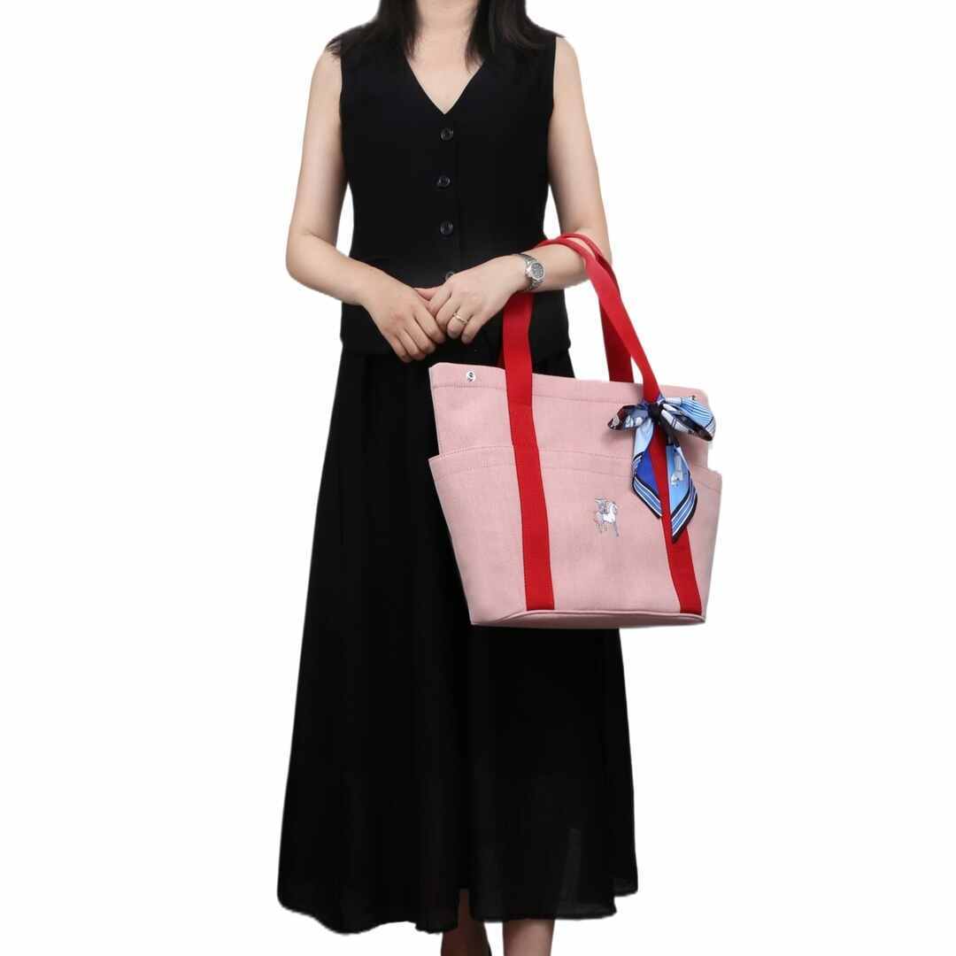 Hermès Cabriole Canvas Baby Bag with Pony Embroidery | Large Tote Diaper Bag in Pink with Red Handles