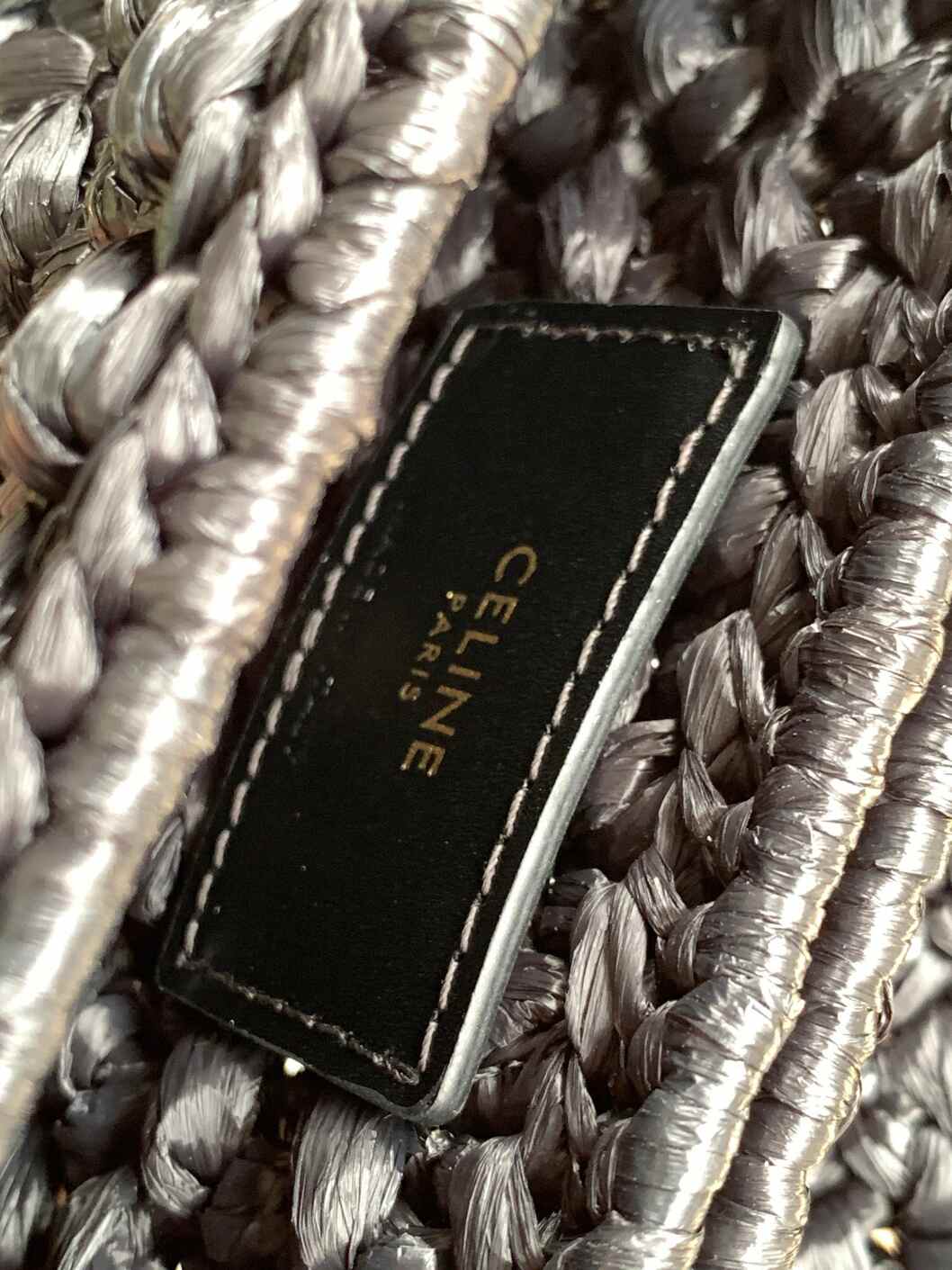 Celine Triomphe Woven Raffia Chain Shoulder Bag in Black with Gold Hardware