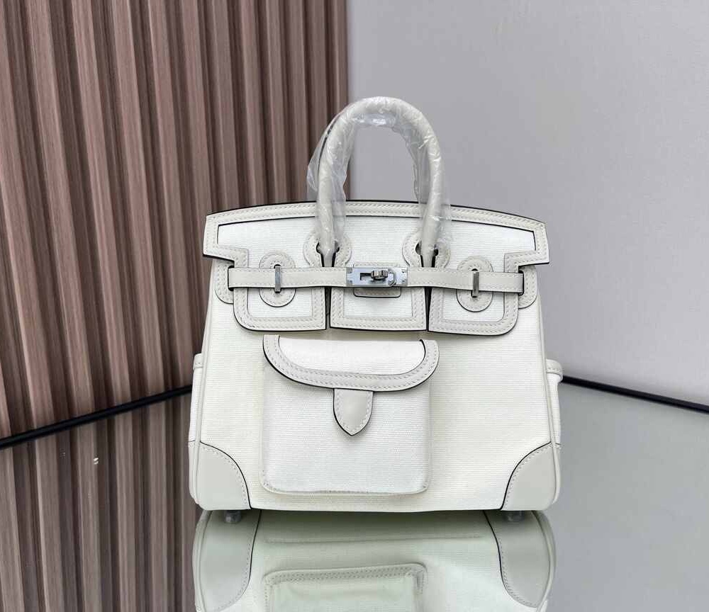Hermès Birkin 25 Cargo – Cream White Canvas & Swift Leather with Silver Hardware (Limited Edition)