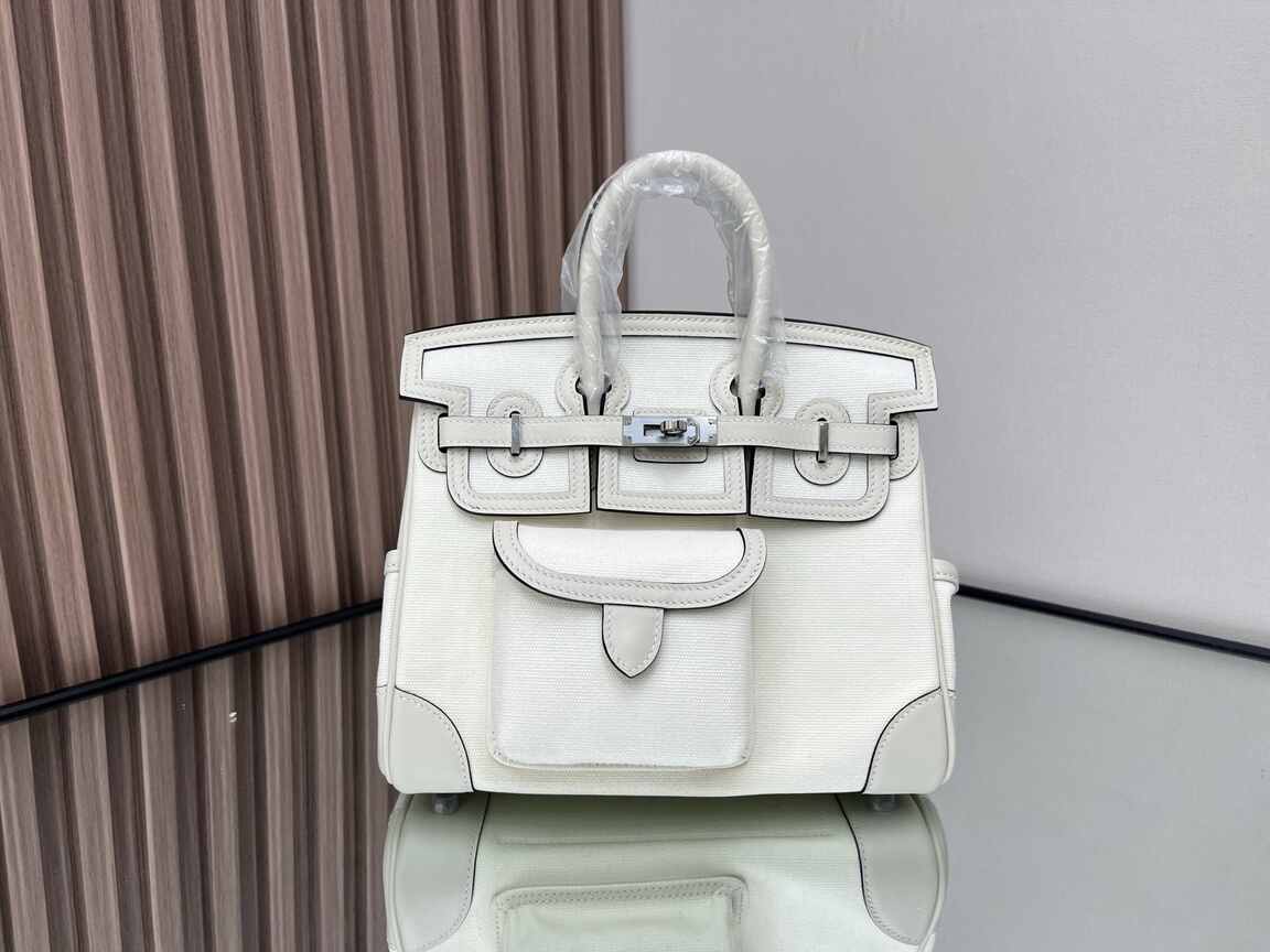Hermès Birkin 25 Cargo – Cream White Canvas & Swift Leather with Silver Hardware (Limited Edition)