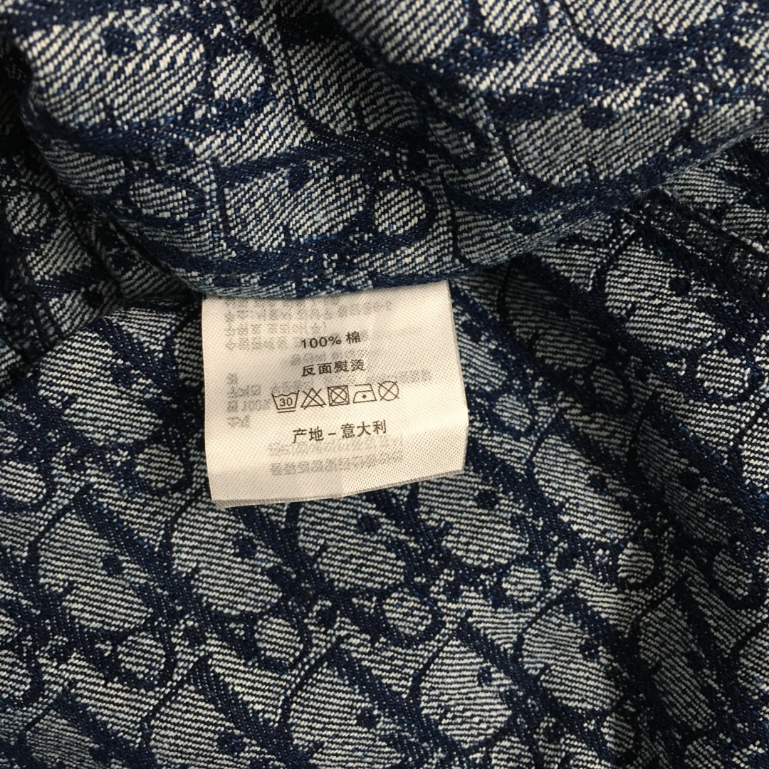 Christian Dior Oblique Monogram Denim Shirt Dress – Navy Blue with Leather Trim & Back Logo Band (Size M)