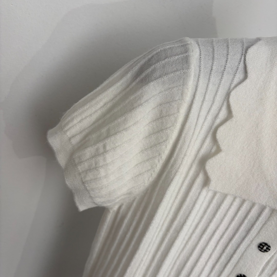 Polo Ralph Lauren Women’s Ribbed Knit Short-Sleeve Cardigan – White with Scalloped Collar & Pony Logo (Size M)