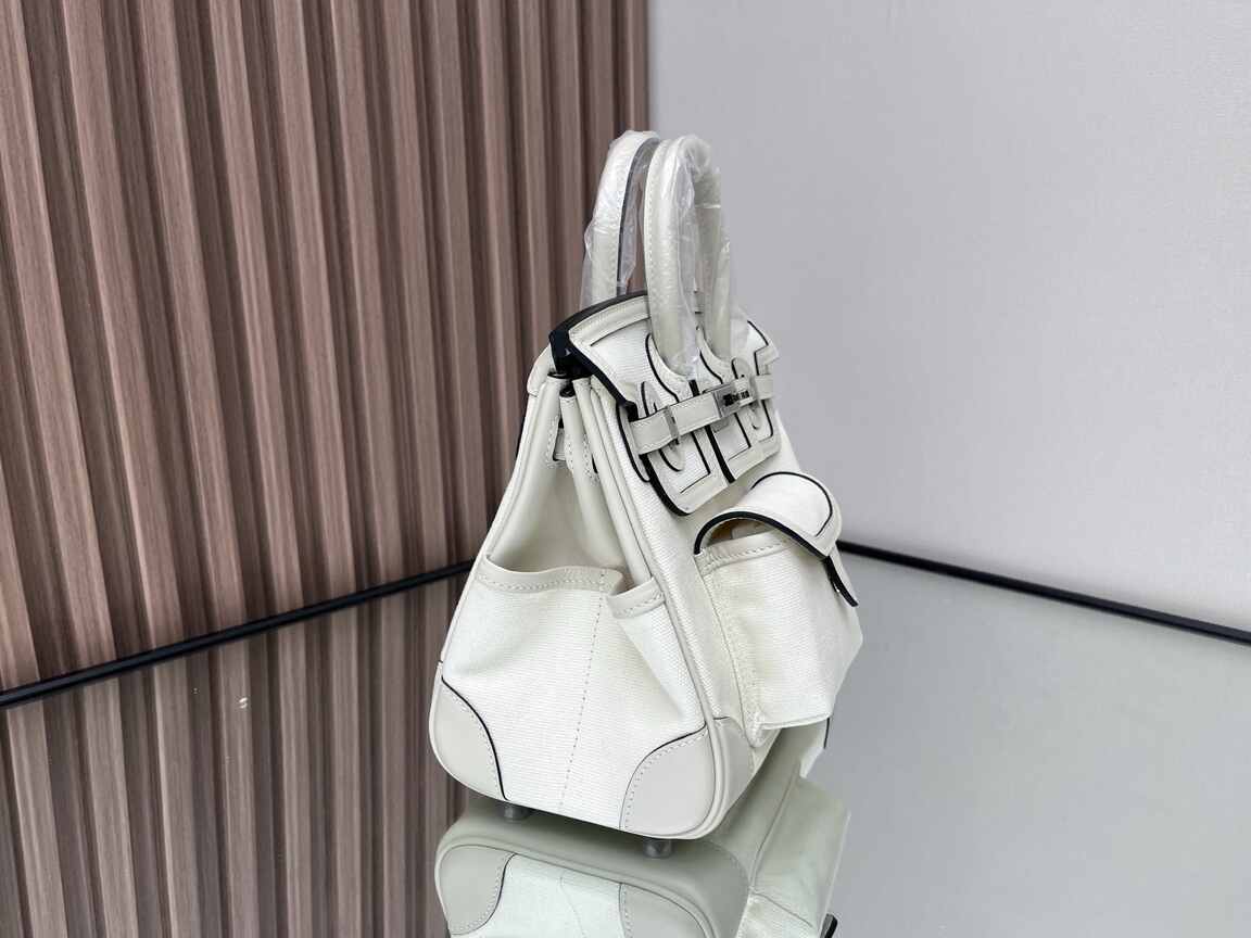 Hermès Birkin 25 Cargo – Cream White Canvas & Swift Leather with Silver Hardware (Limited Edition)