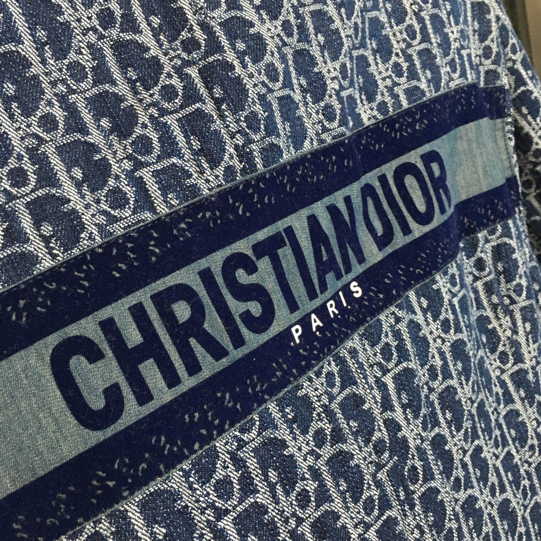 Christian Dior Oblique Monogram Denim Shirt Dress – Navy Blue with Leather Trim & Back Logo Band (Size M)