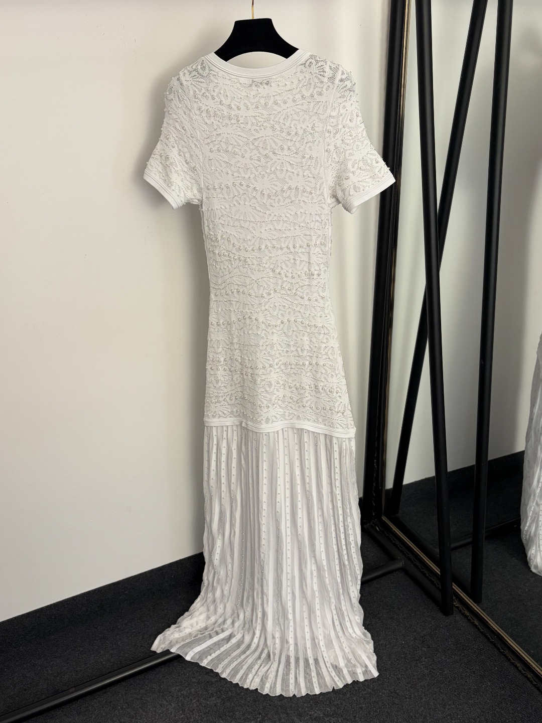 Sandro Paris White Lace & Pleated Maxi Dress Set – Short-Sleeve Embroidered Top with Matching Slip Dress (Size M)