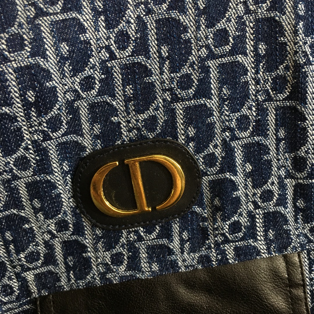 Christian Dior Oblique Monogram Denim Shirt Dress – Navy Blue with Leather Trim & Back Logo Band (Size M)
