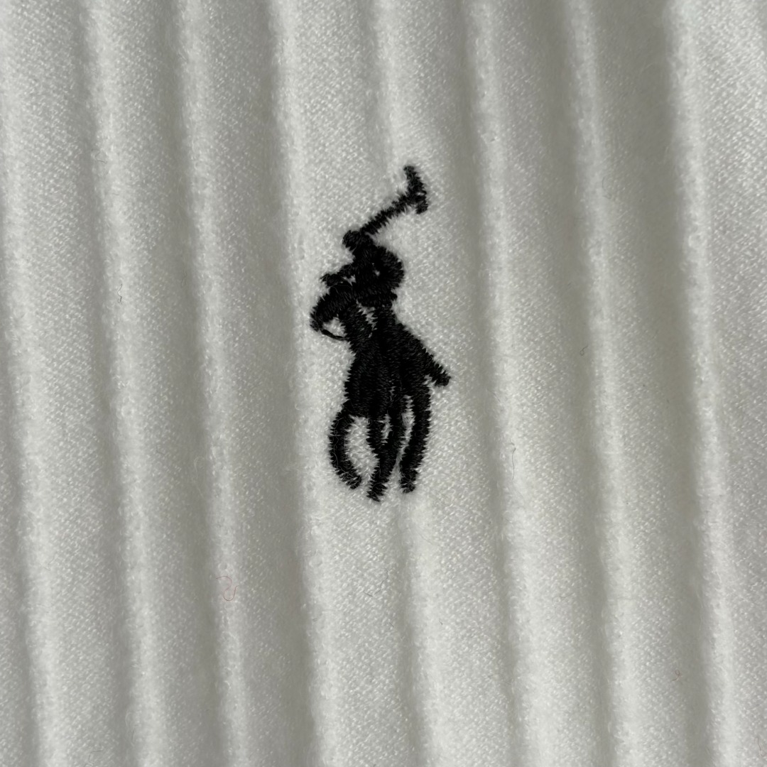 Polo Ralph Lauren Women’s Ribbed Knit Short-Sleeve Cardigan – White with Scalloped Collar & Pony Logo (Size M)