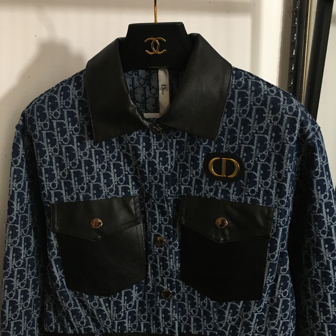 Christian Dior Oblique Monogram Denim Shirt Dress – Navy Blue with Leather Trim & Back Logo Band (Size M)