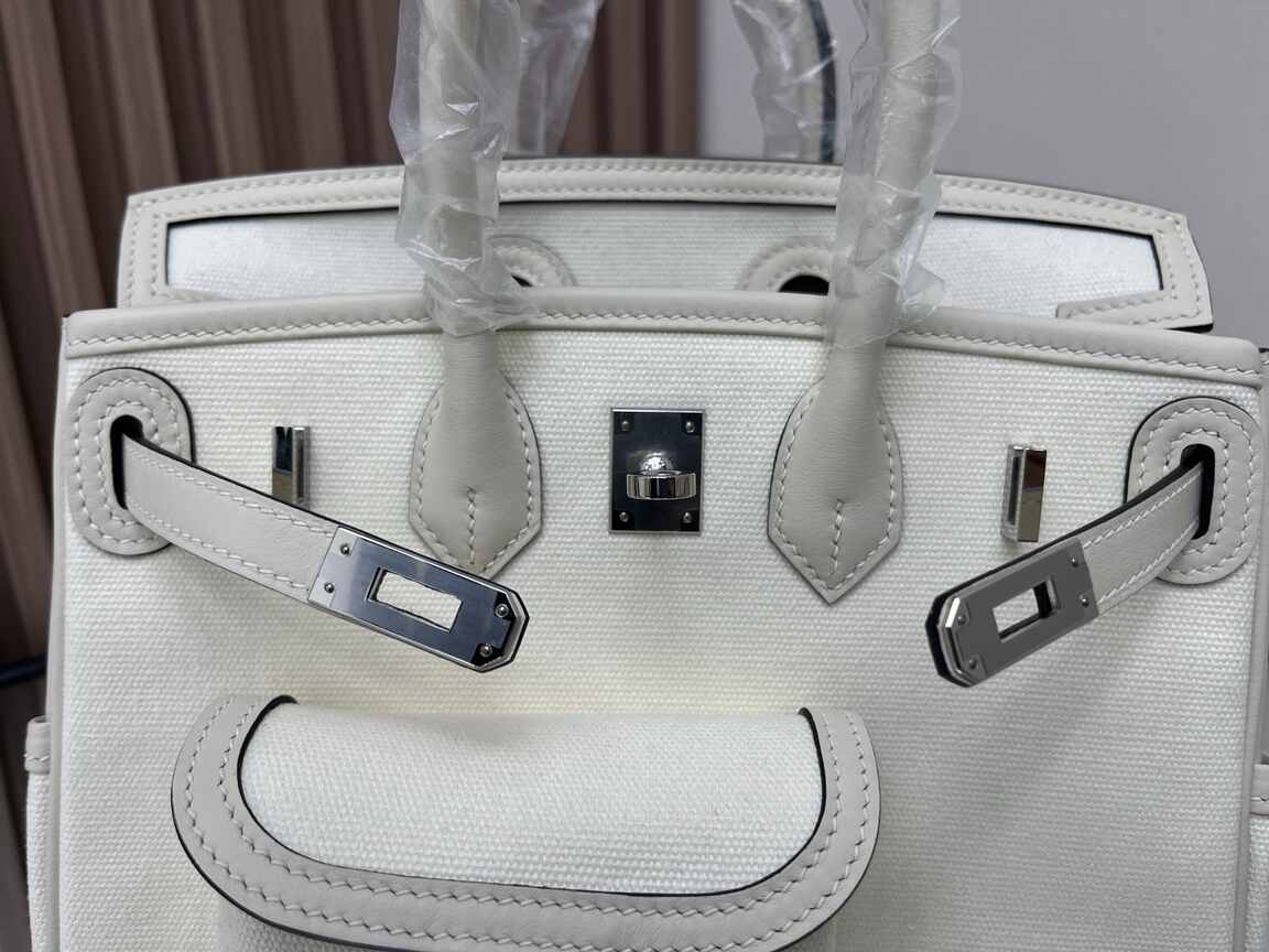 Hermès Birkin 25 Cargo – Cream White Canvas & Swift Leather with Silver Hardware (Limited Edition)